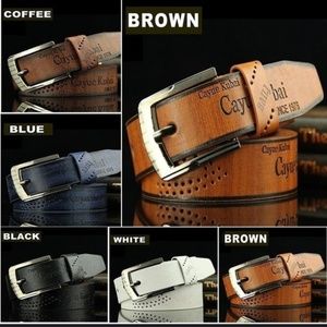 3 belts brown blue white